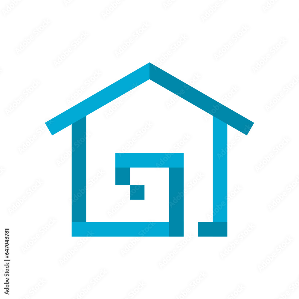 Blue building house pixel icon flat vector design