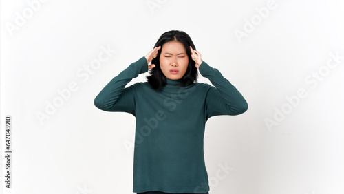 Feeling Headache Gesture Of Beautiful Asian Woman Isolated On White Background © Sino Images Studio