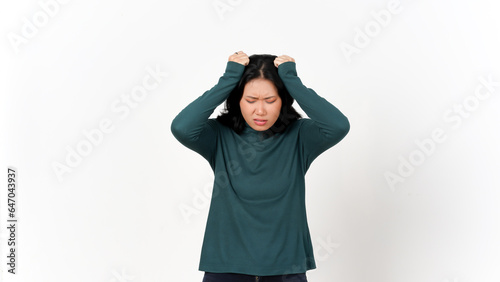 Feeling Headache Gesture Of Beautiful Asian Woman Isolated On White Background © Sino Images Studio