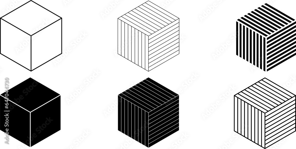 black white cube stripe icon set