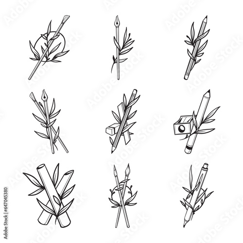 Pencil with leaves hand drawn vector