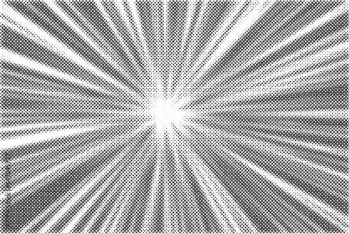 Radial halftone lines background. Comic manga dotted pattern. Cartoon zoom effect with sunrays or bang burst. Vector.