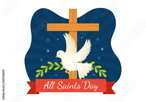 All Saints Day Vector Illustration on 1st November with for the All Souls Remembrance Celebration with Candles in Flat Cartoon Background Design