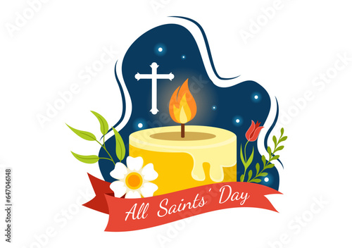All Saints Day Vector Illustration on 1st November with for the All Souls Remembrance Celebration with Candles in Flat Cartoon Background Design