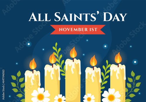 All Saints Day Vector Illustration on 1st November with for the All Souls Remembrance Celebration with Candles in Flat Cartoon Background Design