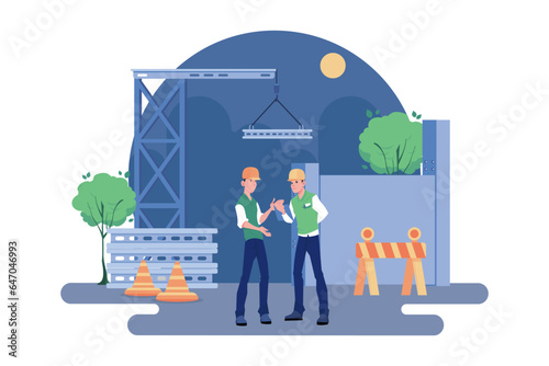 Construction site engineer doing routine standup