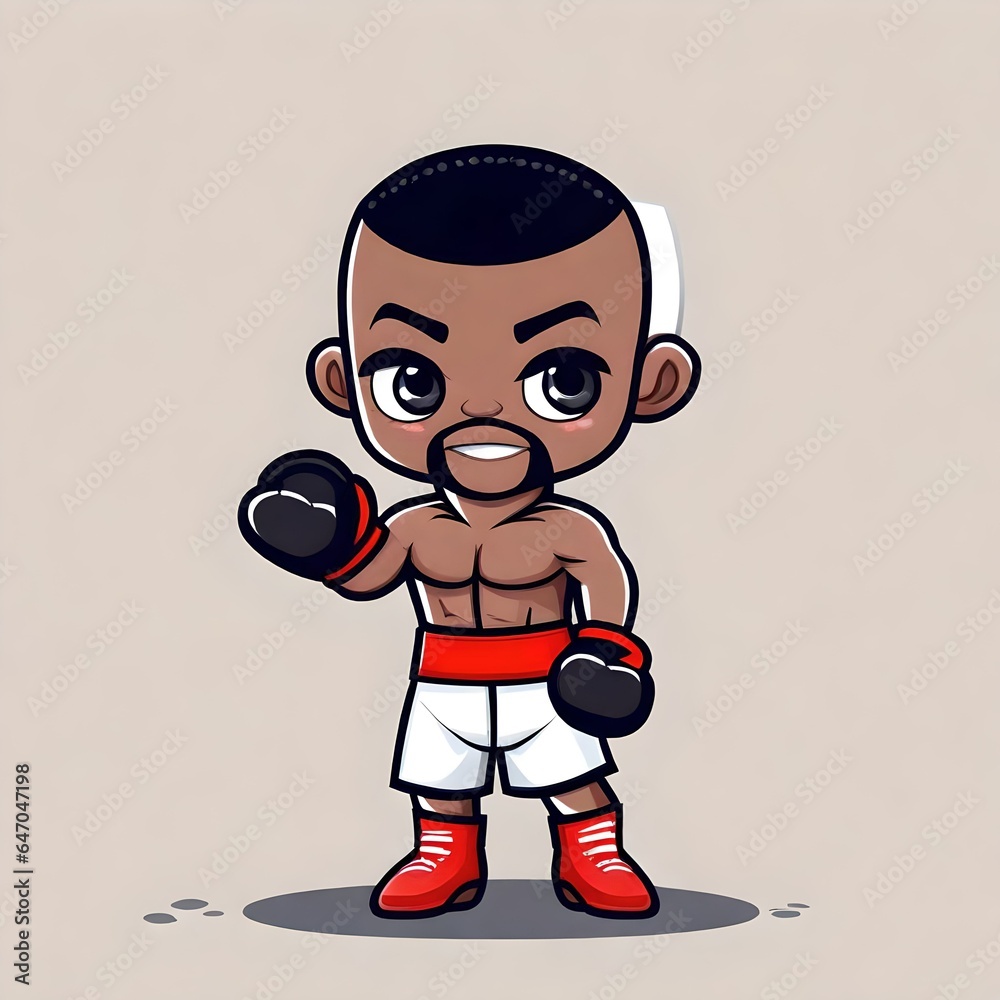 a cute chibi illustration of a black african american boxer fighter