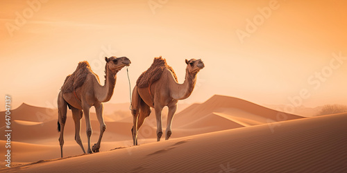 Two camels going in a desert