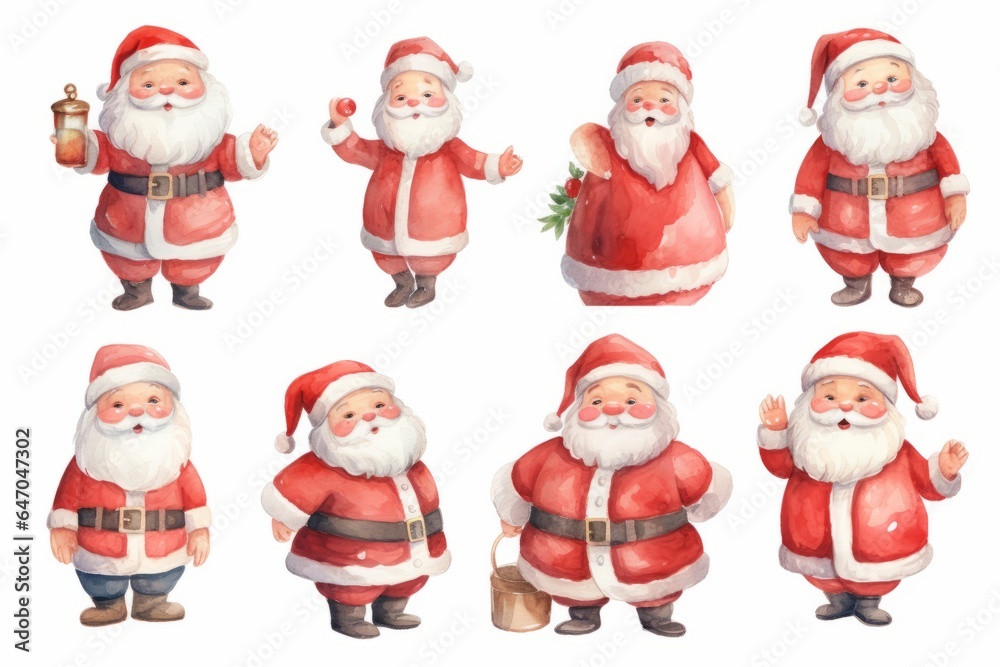 Pack or Set of A lot of Watercolor Christmas Santa Claus character