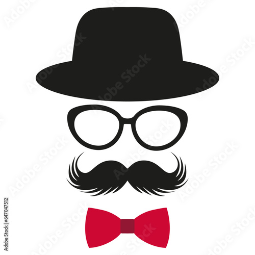 Illustration of a gentleman in glasses and a hat with a mustache on a white background