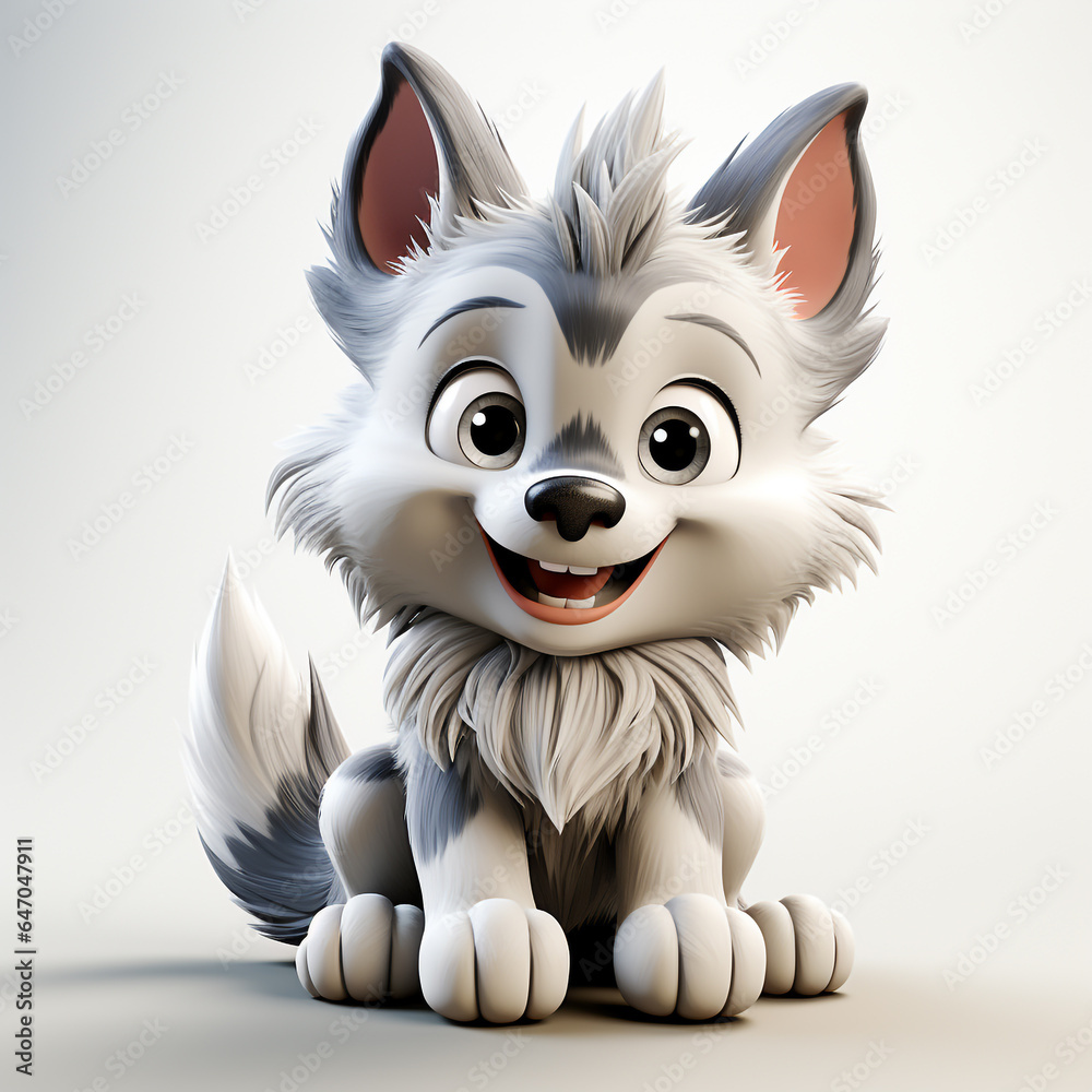 3d cartoon cute wolf