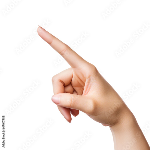 Finger point hand gesture, white background, isolated image, generative AI
