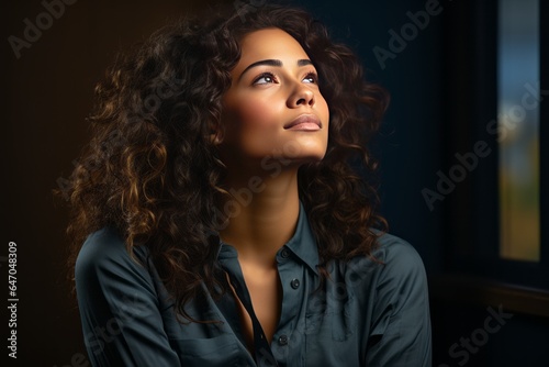 Thoughtful woman deep in contemplation, Generative AI