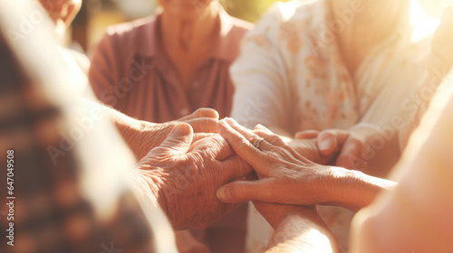 A group of seniors joining hands in a circle,  swaying to the rhythm of the music