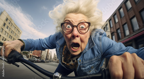 The old woman was riding a motorbike at high speed, feeling excited and scared © Kien