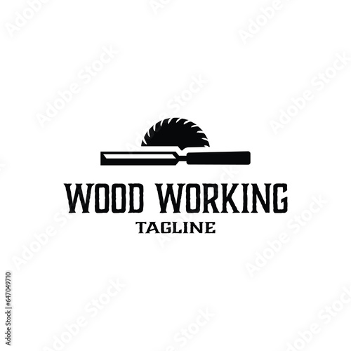 carpentry tool logo design with circular, vintage, badge symbol