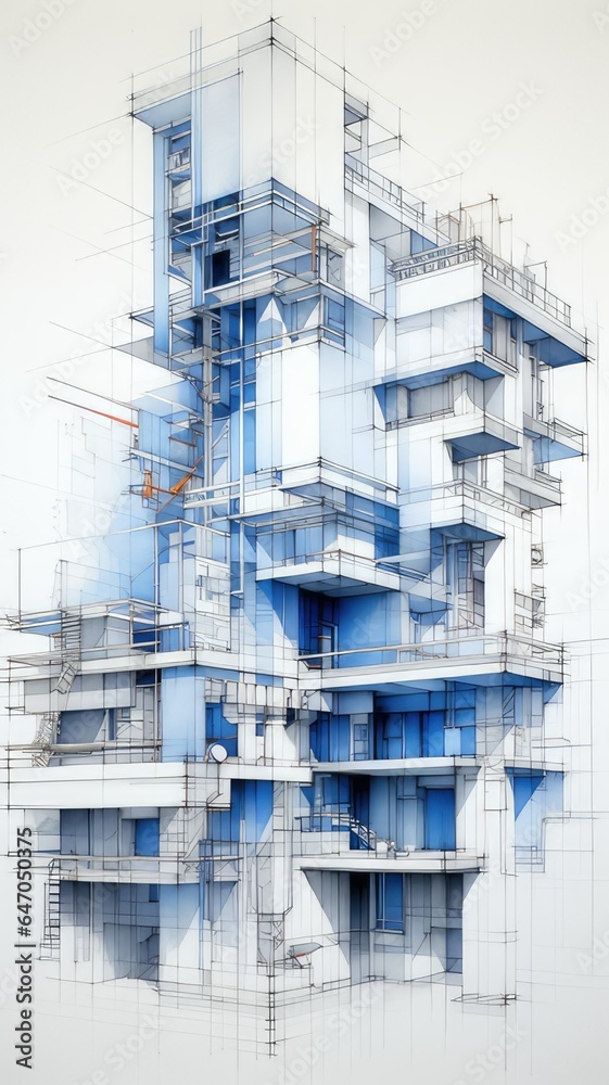 building project plan blueprint of a modern architecture. generative AI ...