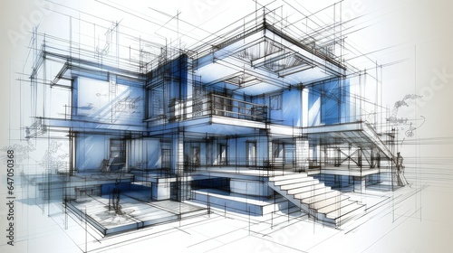 building project plan blueprint of a modern architecture. generative AI