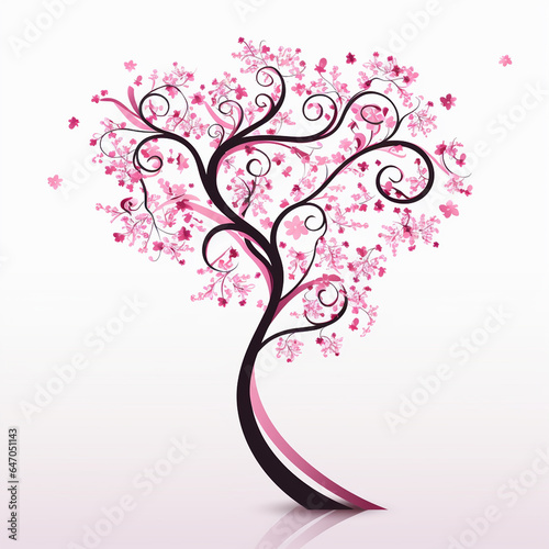 Classic Pink Ribbon Dangling on Clean White Background