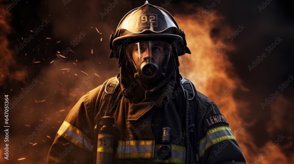 Firefighter men working in dangerous situation, Intense and bravery of firefighter on duty.
