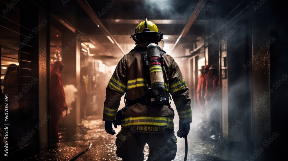 Firefighter men working in dangerous situation, Intense and bravery of firefighter on duty. Firefighter men working in dangerous situation, Intense and bravery of firefighter on duty.