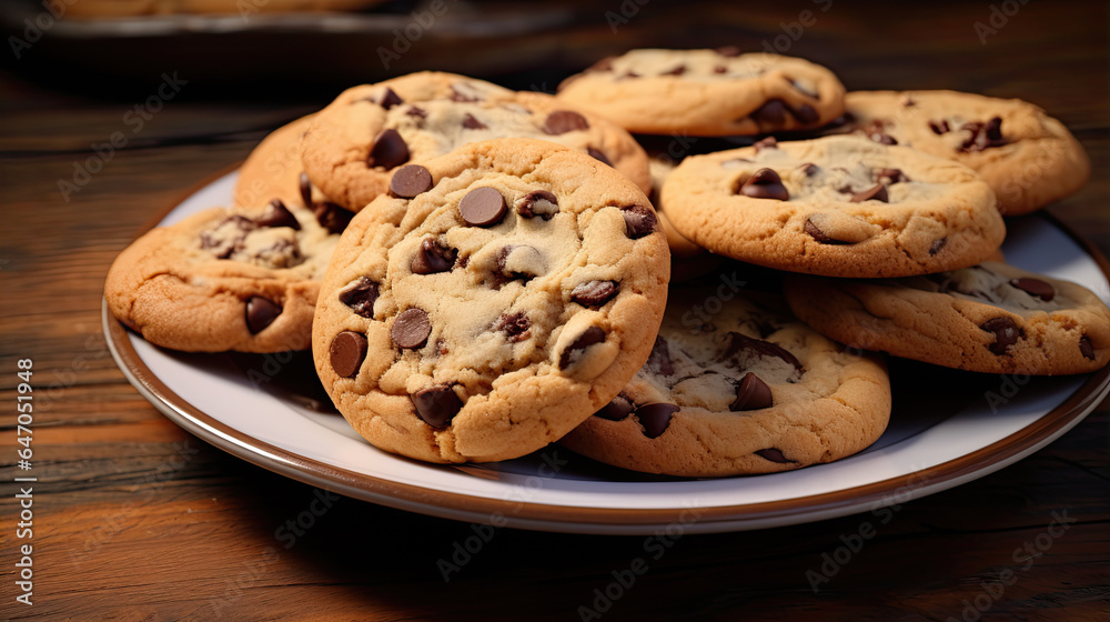 chocolate chip cookies on plate chocolate chip cookies on plate