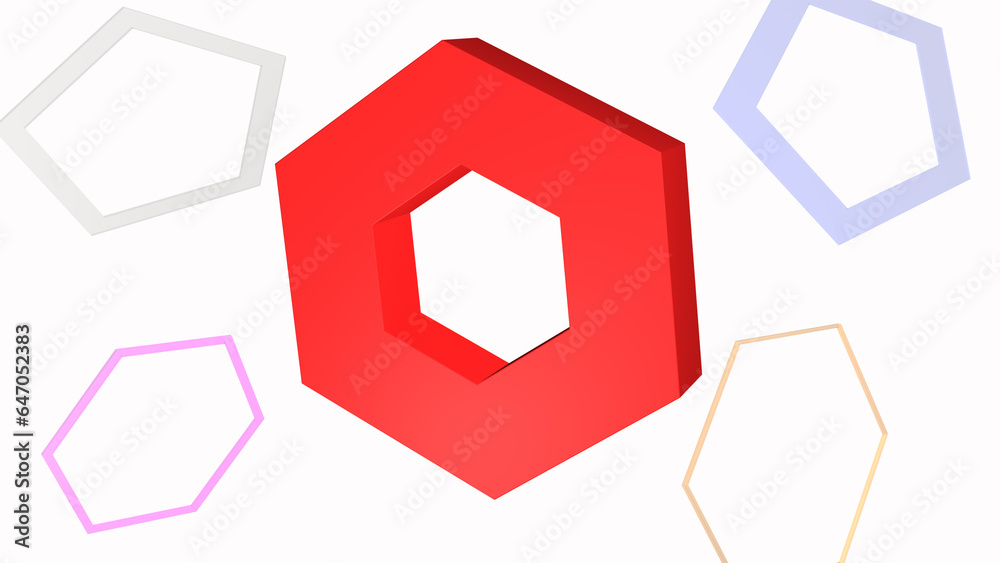 3D geometric red hexagon shape on a white background. Mathematical concepts, Education, 3d rendering, and 3d shapes 3D geometric red hexagon shape on a white background. Mathematical concepts, Education, 3d rendering, and 3d shapes