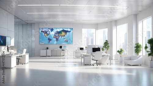 "Digital Innovation Hub: Contemporary White Office with High-Tech Accents"