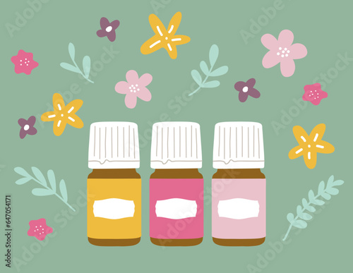 Colorful Bottles of Plant Extracts Essential Oils Illustration