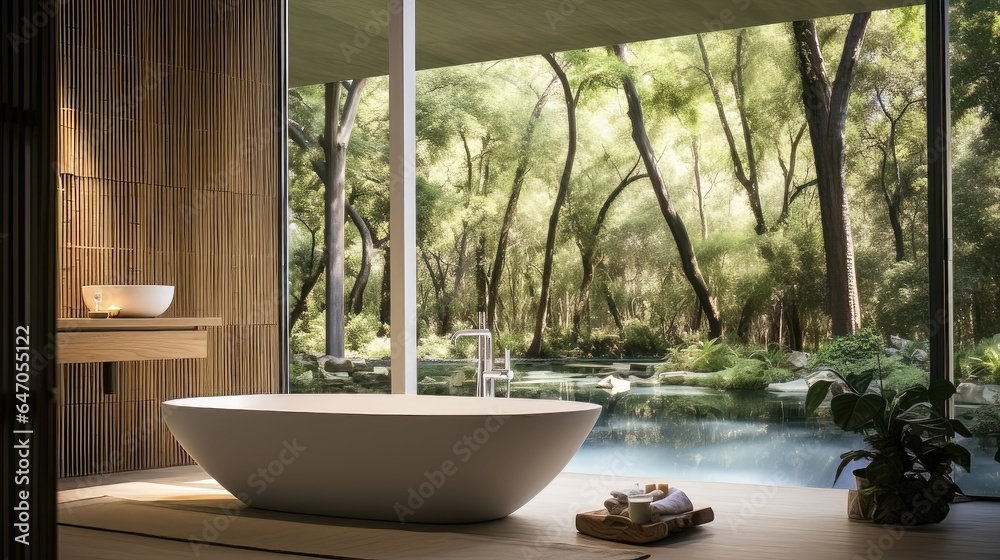 Fototapeta premium Serene Oasis: A Spa-inspired Bathroom Retreat. Generative AI 2