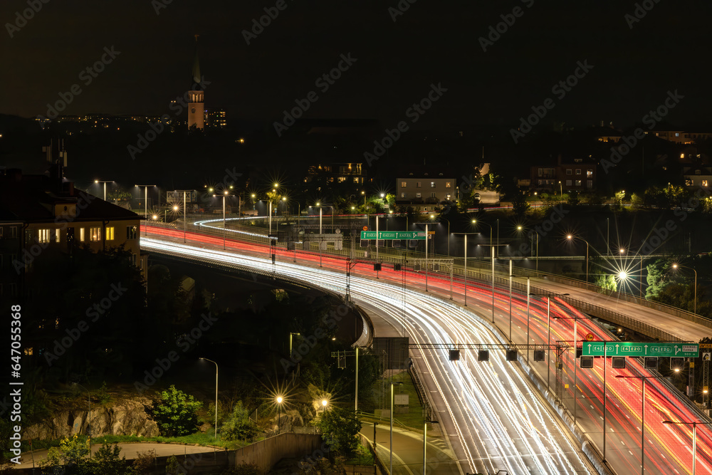 Stockholm, Sweden Traffic streaks in the downtown on the E4 highway