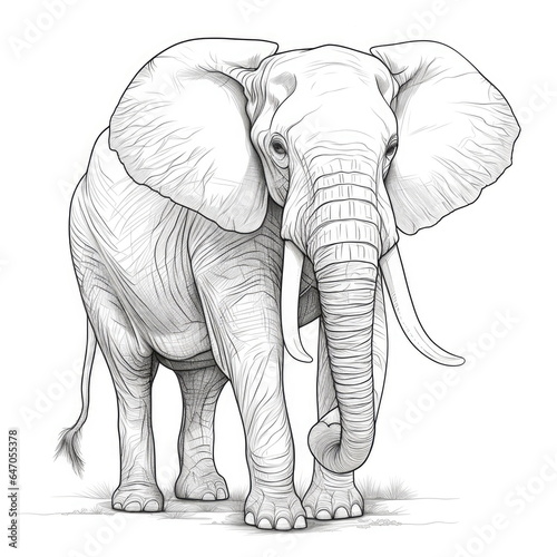 cute Elephant in black and white coloring
