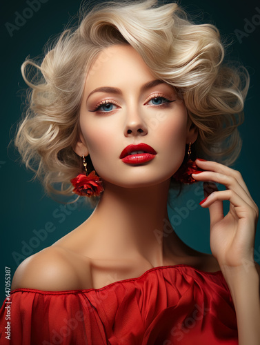 Portrait Sexy woman beauty face and Beauty Red Lips Makeup Detail , Lips Skin Care