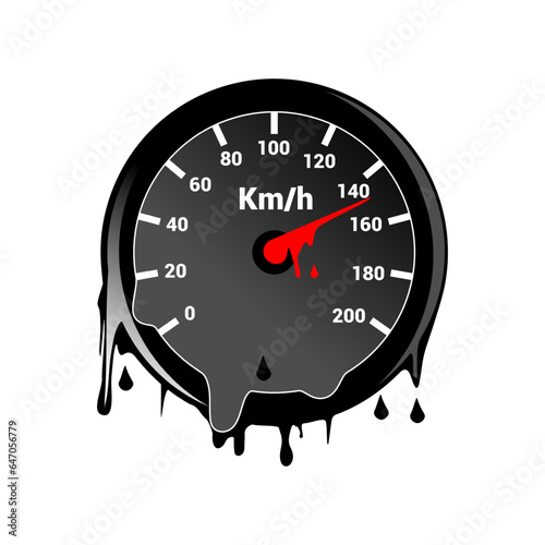 Melted speedometer on isolated white background
