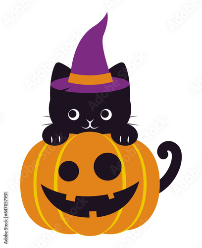 vector illustration of a halloween pumpkin and witch cat for banners, cards, flyers, social media wallpapers, etc.