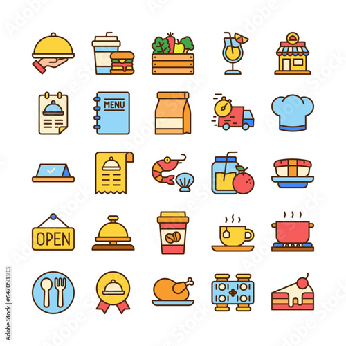 Food and restaurant icon set in flat style design