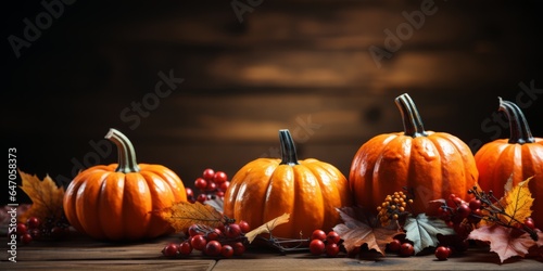 Thanksgiving invitation background with pumpkins and gourds. Room for copy. Concept: fall harvest