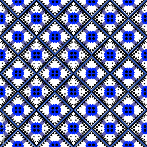 Blue and black cloth pattern work