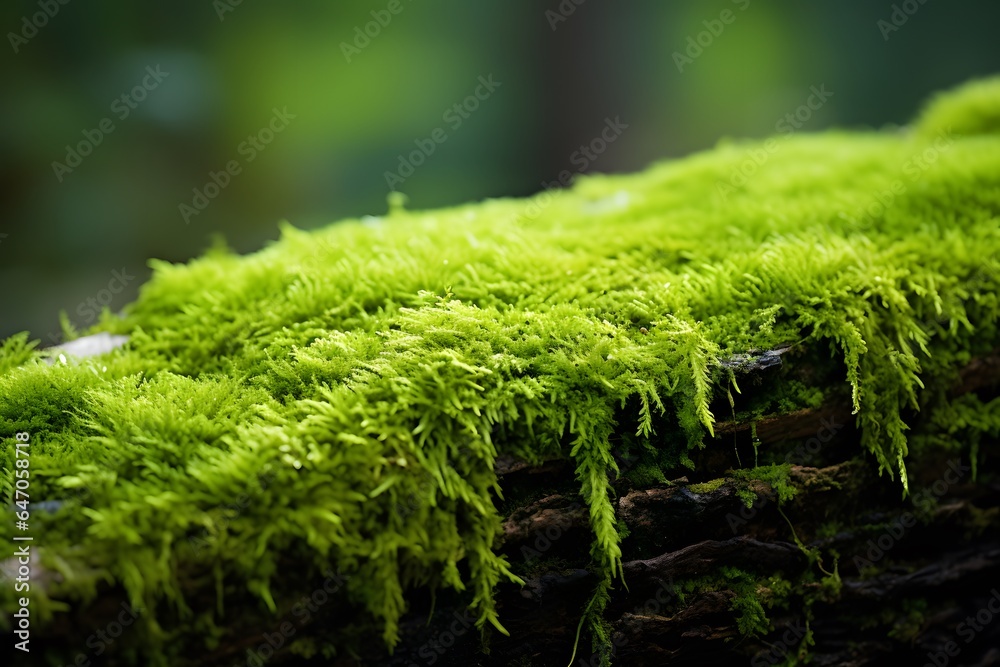 Green moss on wood background. Green moss on wood background.