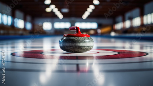 Photo a curling stone (rocks) on an ice surface