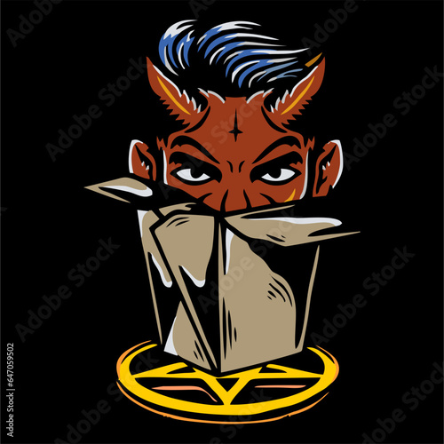 vector artwork illustration tracing of devil box and pentagram symbol satanic