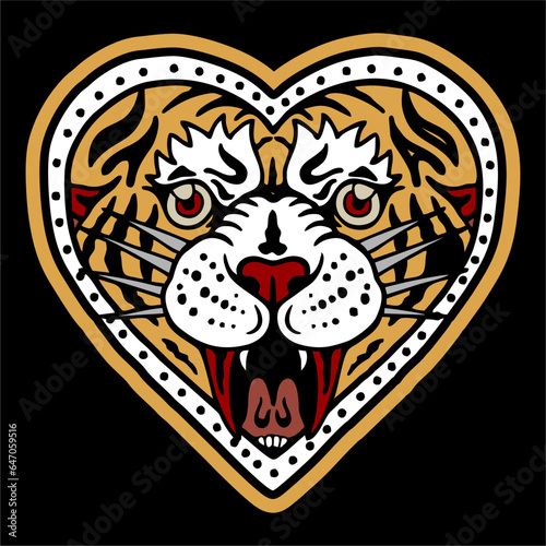 vector illustration artwork of head carnivore cat tiger lion at love symbol