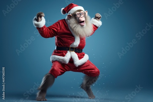 Santa monkey on blue background