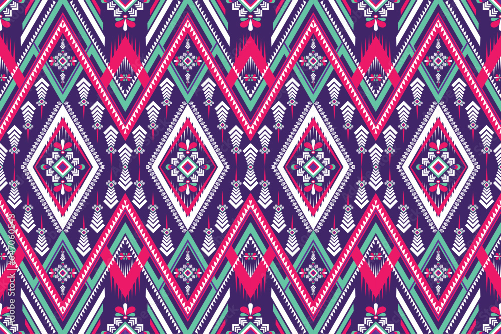 Ethnic Chevron green pink purple fabric motifs abstract background seamless pattern Design for background, wallpaper, clothing, wrapping, batik, print, cloth, carpet, fabric, textile, embroidery