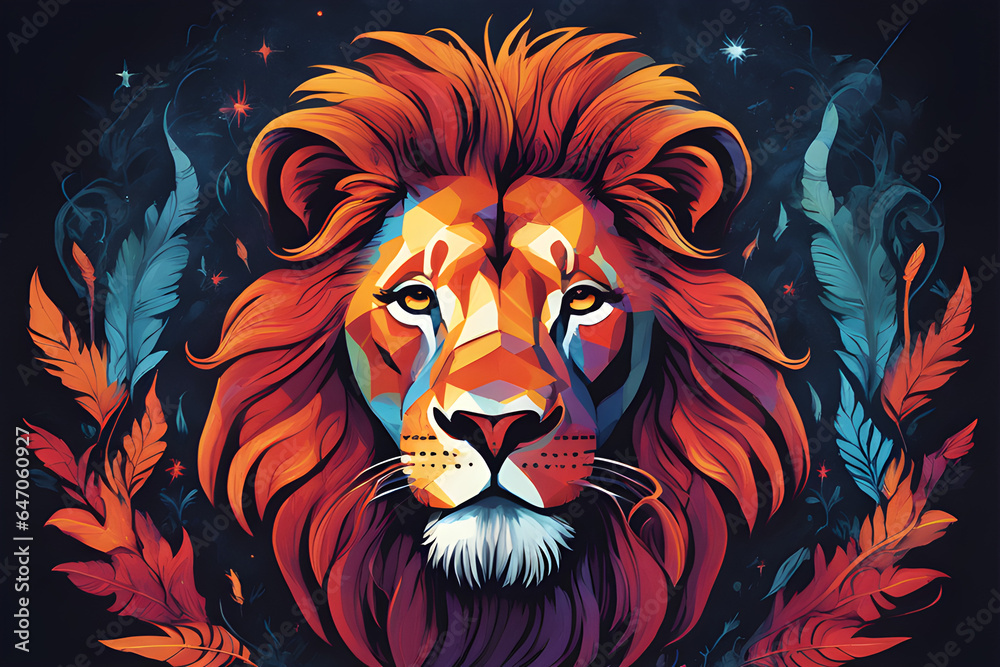 colorful lion head on pop art style. vector illustration.
