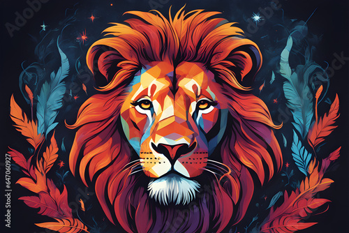 colorful lion head on pop art style. vector illustration.
