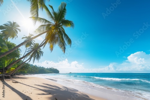 Exotic tropical palm trees at summer at sunny day