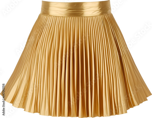 Fashionable Shiny Gold Short Skirt with Pleats on Clear Background