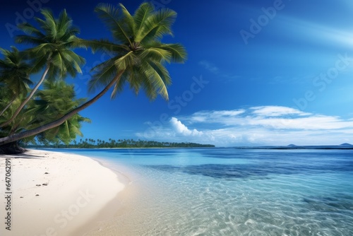 Exotic tropical palm trees at summer at sunny day