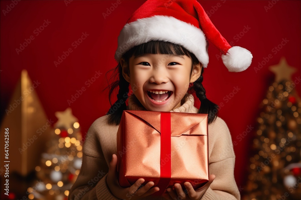 Φωτογραφία クリスマスプレゼントを貰って喜ぶ日本人の女の子（家族・ファミリー・育児・子育て・アジア人）